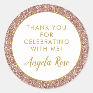 Rose Gold Pink Glitter Thank You Party Favour Classic Round Sticker