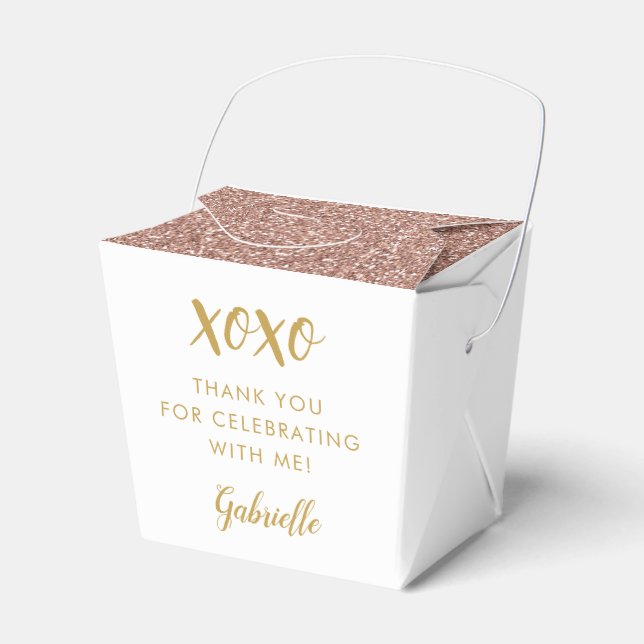 Rose Gold Pink Glitter XOXO Mini Takeout Party Favour Box (Front Side)