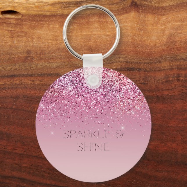 Rose Gold Pink Gold Glitter Sparkle Key Ring (Front)
