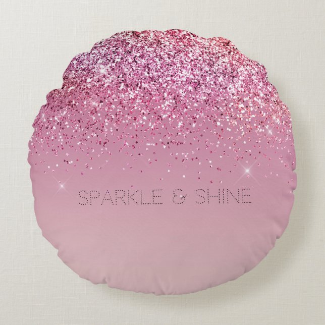 Rose Gold Pink Gold Glitter Sparkle Round Cushion (Front)
