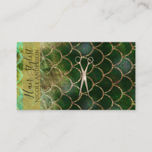Rose Gold Pink Gold Green Mermaid Hair Stylist Business Card