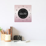 Rose Gold Pink Gradient Custom Logo Company Office Square Wall Clock<br><div class="desc">Decorate your home/office with this cool wall clock,  featuring custom logo & name. Easily add the desired logo by clicking on the "personalise" option.</div>