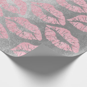 Rose Gold Pink Gray Silver Lips Glitter Grungy Wrapping Paper