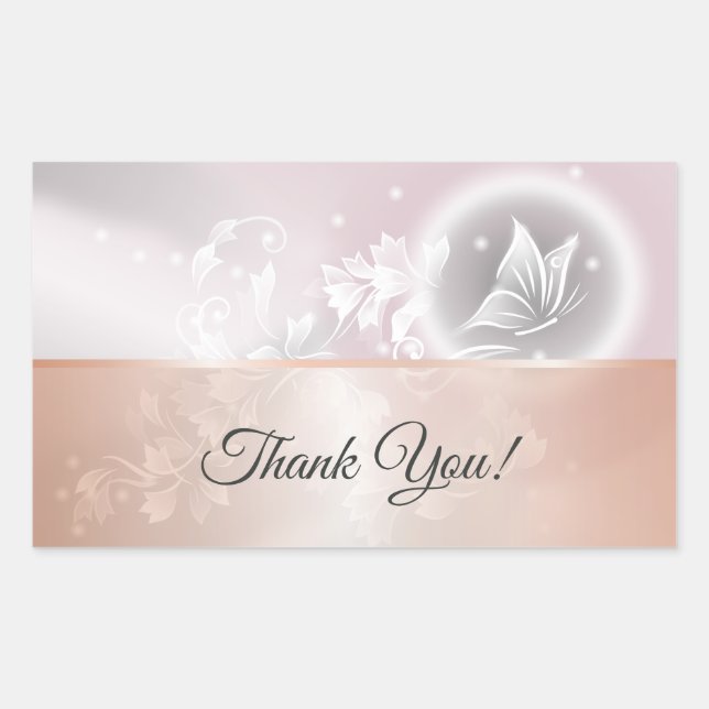 Rose Gold Pink Grey Floral Butterfly  Rectangular Sticker (Front)