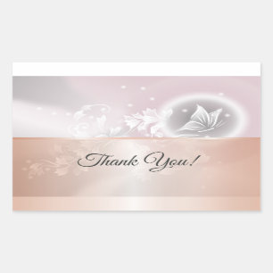 Rose Gold Pink Grey Floral Butterfly  Rectangular Sticker