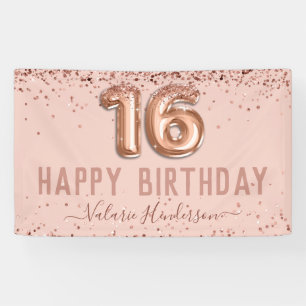 Rose Gold Pink Happy 16th Birthday Banner