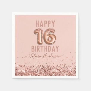 Rose Gold Pink Happy 16th Birthday Napkin