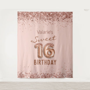 Rose Gold Pink Happy 16th Birthday Tapestry
