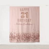 Rose Gold Pink Happy 21st Birthday Tapestry