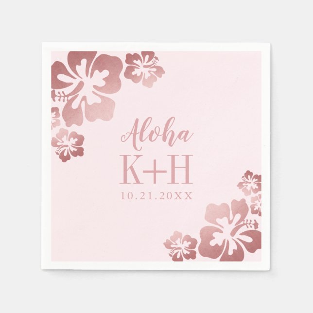 Rose Gold Pink Hibiscus Aloha Hawaii Bridal Shower Napkin (Front)