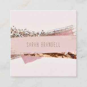 Rose Gold & Pink Label Beauty Salon Square Business Card