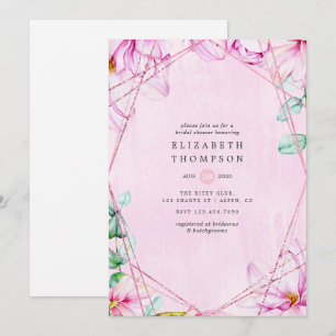 Rose Gold & Pink Magnolia Geometric Bridal Shower Invitation