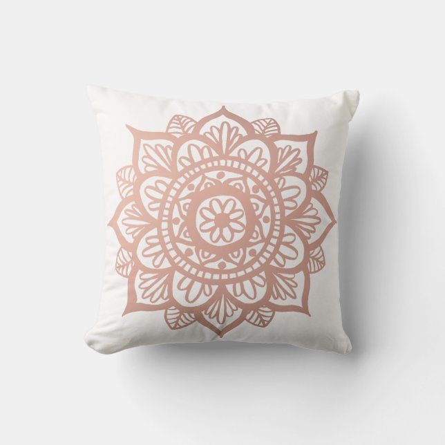 Rose Gold Pink Mandala Flower Cushion (Front)