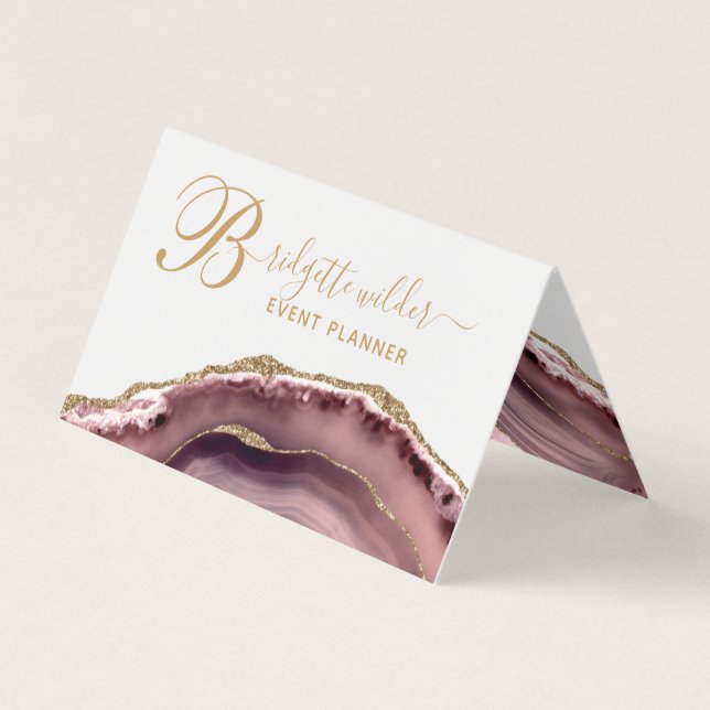 Rose Gold Pink Marble Agate Event Planner Square B Business Card (Front)