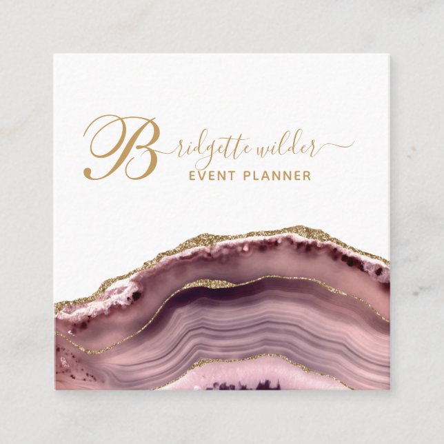 Rose Gold Pink Marble Agate Event Planner Square Business Card (Front)