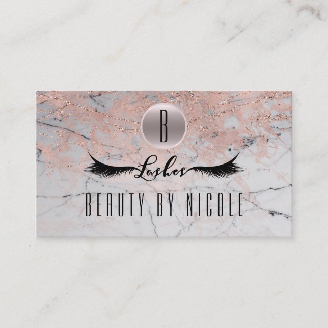 Rose Gold Pink Marble Lashes Customer Loyalty Card (Front)
