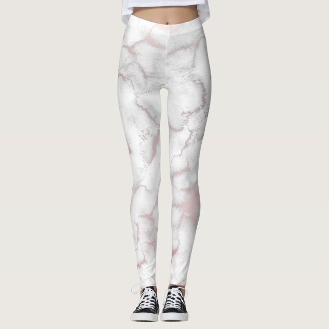 Rose Gold Pink Marble Modern Chic Trendy Leggings (Front)