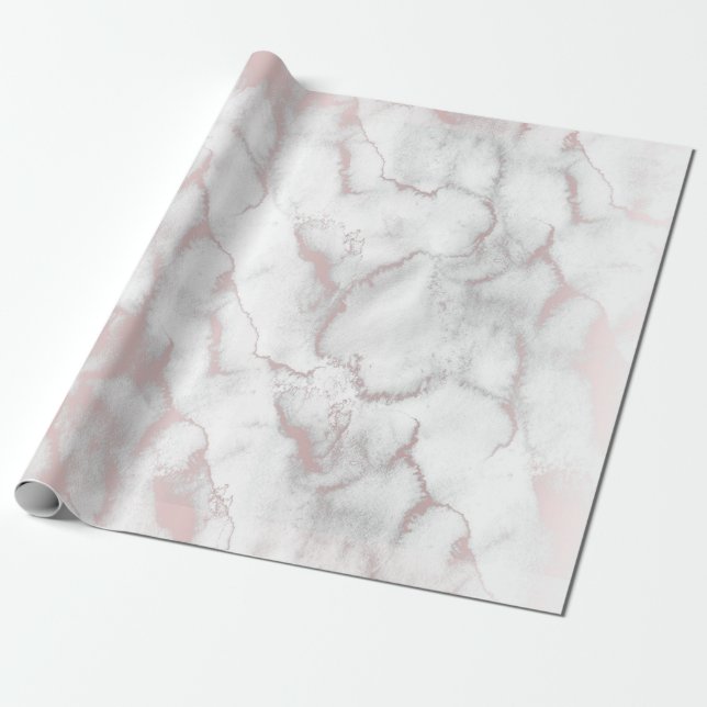 Rose Gold Pink Marble Modern Chic Trendy Party Wrapping Paper (Unrolled)