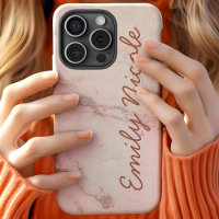 Rose Gold Pink Marble Monogram