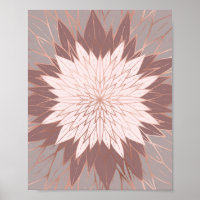 Rose Gold Pink Mauve Hand Drawn Flower Art