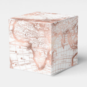 Rose Gold Pink Metal Glitter Antique World Map Favour Box