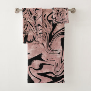 Rose Gold Pink Metallic Marble Swirl Bath Towel Set
