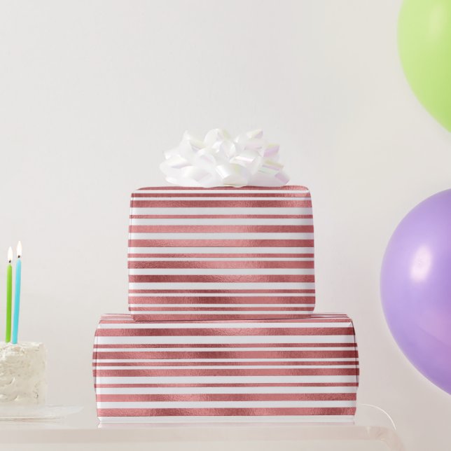 Rose gold pink metallic stripes wrapping paper (Party Gifts)
