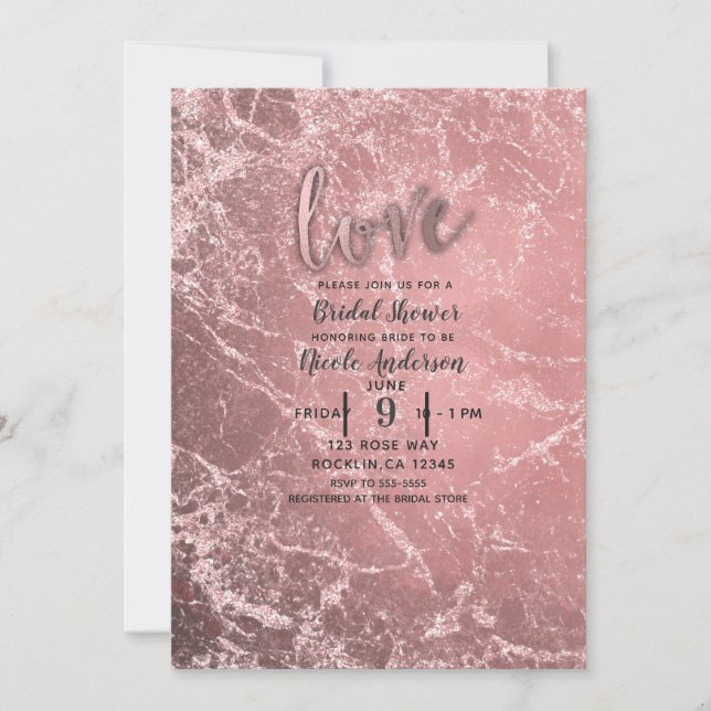 Rose Gold Pink Modern Glam Marble Bridal Shower Invitation (Front)