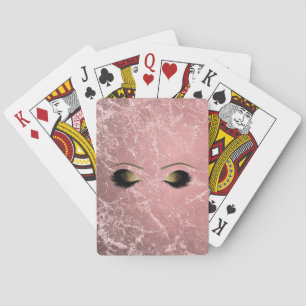Rose Gold Pink Modern Glam Marble & Makeup Eyes Playing Cards