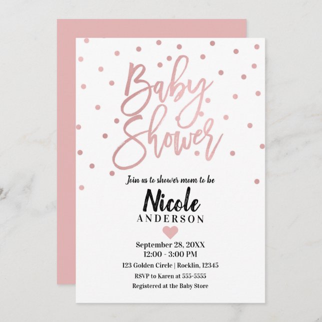 Rose Gold Pink Modern Script Baby Shower Invitation (Front/Back)