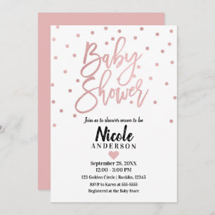 Rose Gold Pink Modern Script Baby Shower Invitation