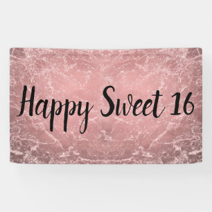 Rose Gold Pink Modern Trendy Marble Party Banner