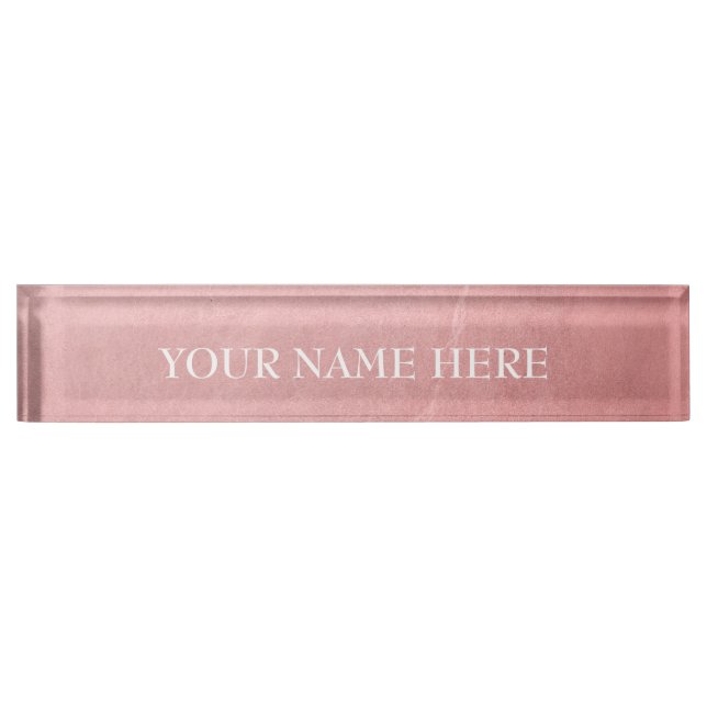 Rose Gold Pink Modern Trendy Minimal Chic Nameplate (Front)