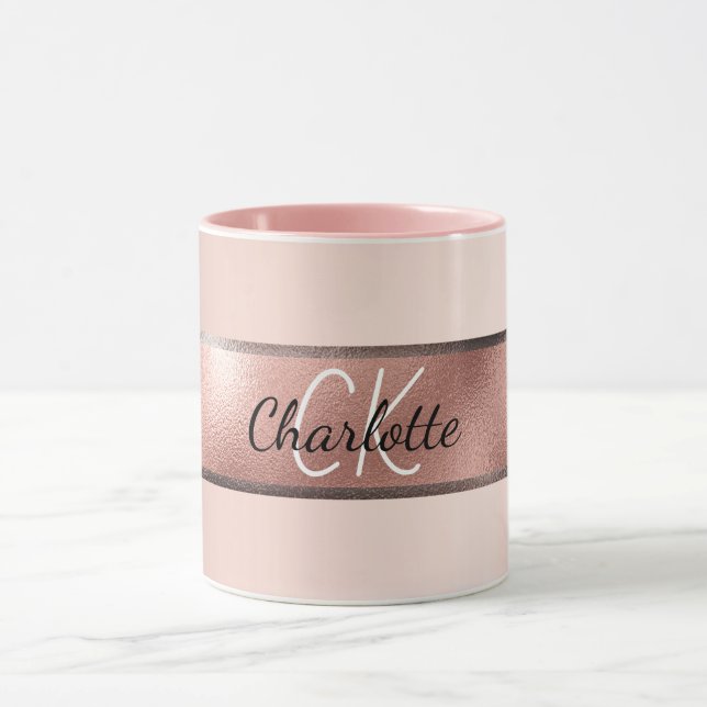 Rose gold pink monogram elegant  mug (Center)