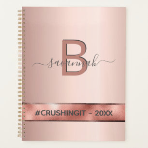 Rose gold pink monogram motivational elegant planner