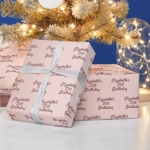 Rose gold pink monogram name birthday wrapping paper