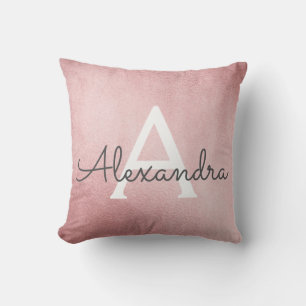 Rose Gold Pink Monogram Name & Initial Cushion