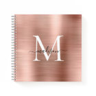 Rose Gold Pink Monogram Script Brushed Metal Foil