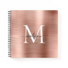 Rose Gold Pink Monogram Script Brushed Metal Foil