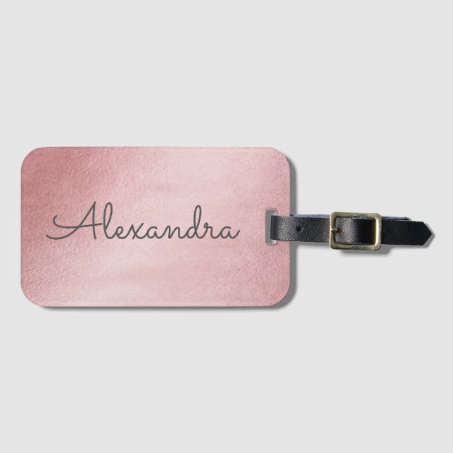 Rose Gold Pink Monogrammed Name Luggage Tag (Front Horizontal)