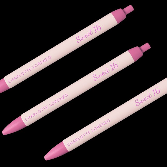 Rose gold pink name Sweet 16 Black Ink Pen (Creator Uploaded)