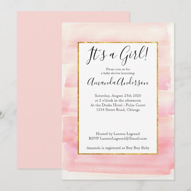Rose Gold Pink Ombre Girly Baby Shower Invitation (Front/Back)