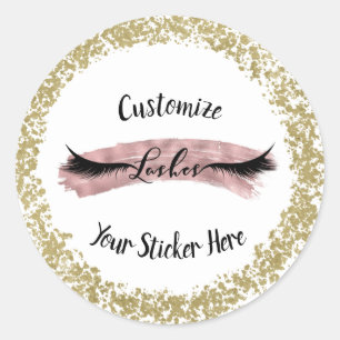 Rose Gold Pink Paint Stroke Glam Makeup Eyelashes Classic Round Sticker