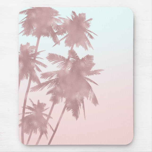 Rose Gold Pink Palms Beach Ombre Palm Trees Girly Mouse Mat (Front)
