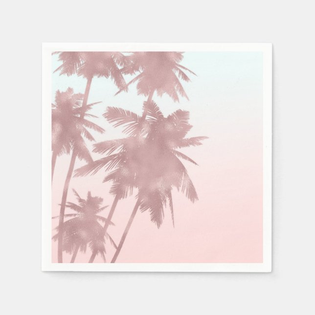 Rose Gold Pink Palms Beach Ombre Palm Trees Napkin (Front)
