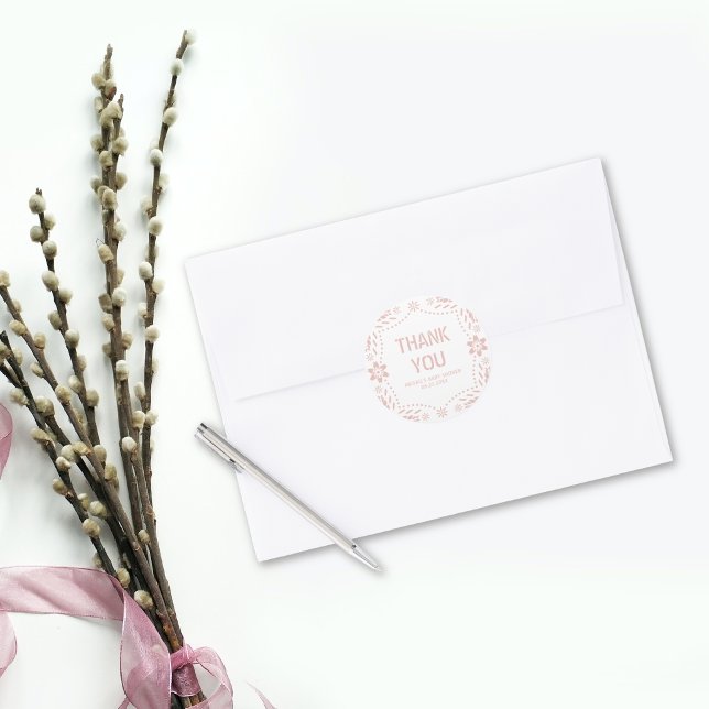 Rose gold pink papel picado Thank You Baby Shower Classic Round Sticker (Creator Uploaded)
