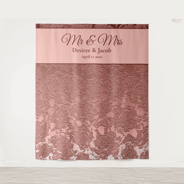Rose Gold Pink Photo Booth Wedding Backdrop Tapestry (Front)