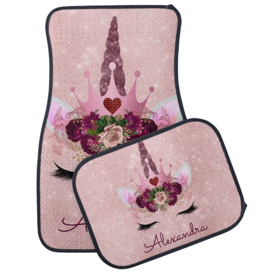 Rose Gold Pink Princess Unicorn With Monogram Car Mat Zazzle Co Uk