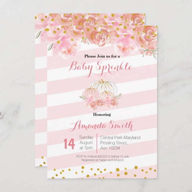 Rose Gold Pink Pumpkin Baby Sprinkle invitation (Front/Back)