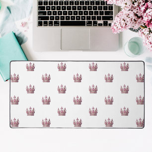 Rose gold pink queen crown white desk mat